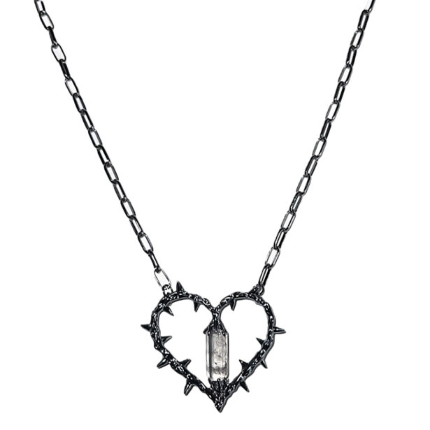 Goth Aesthetic Heart Crystal Necklace with Spikes 4